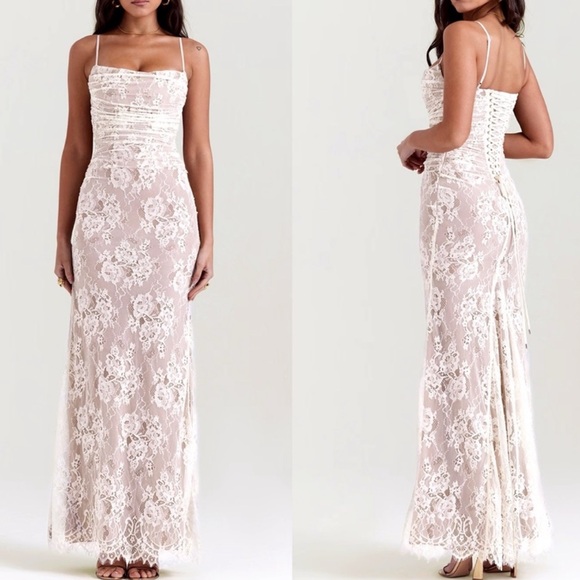 House of CB ARTEMIS Vintage Cream Lace Maxi Dress size small